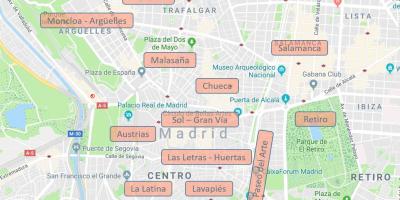 La carte de Madrid, Espagne quartiers