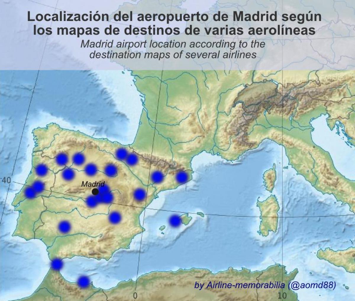 carte de l'aéroport de Madrid destinations